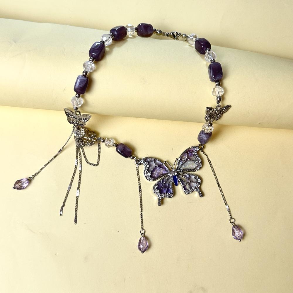 Dopamine Butterfly Tassel Choker Necklace, Sweet Luxury Personalized Clavicle Chain with Unique Design