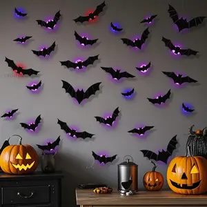 36 Pack Halloween Bats Wall Decor – Lighted 3D Bat Stickers Assorted Size for Halloween Party, Bedroom Window Decorations, Indoor and Outdoor Home DecalsC34SoftHomeGoods