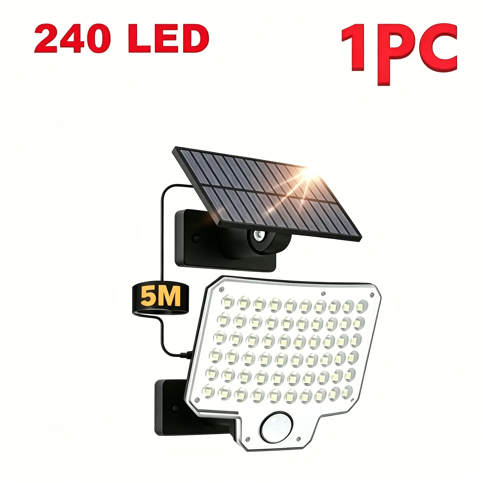 Single Outdoor Solar Light, 240 Led 3000lm High Brightness Solar Lamp, Built-in Motion Sensor, Waterproof Wall Mount Security Light, Auto on When Detect Movement, Ideal for Yard, Garage, Patio, Farm and Exterior Night Safety Lighting