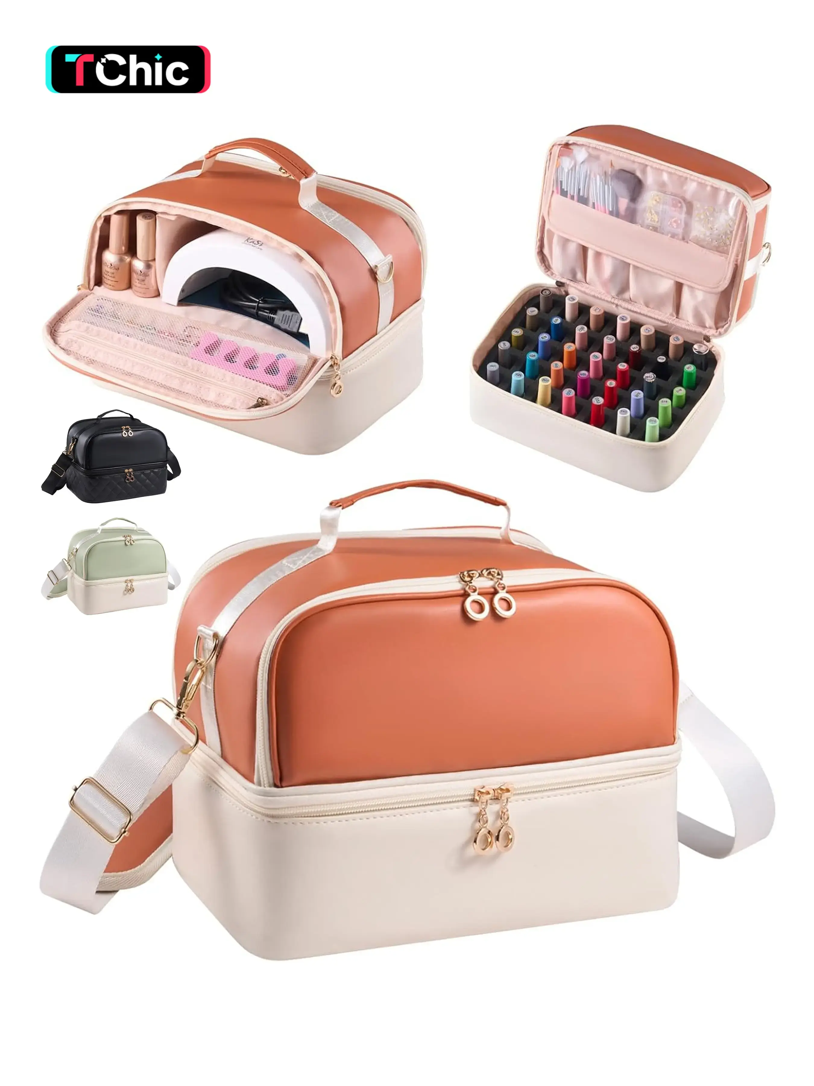 Nail Polish Organizer and Nail Lamp Case, Vanity Makeup Organizer, Holds 35 Bottles (15ml - 0.5 fl.oz) and a Nail Lamp, with Manicure Tools Storage, Makeup Storage Organizer, Cosmetic Bags, Cosmetics Organizer, Makeup Containers