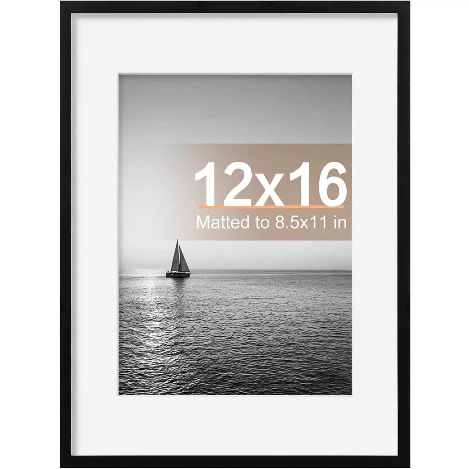 12x16 Picture Frame Black Photo Frame with HD Plexiglass, Displays 8.5x11 with Mat or 12x16 Without Mat, Wall or Tabletop, 1 Pack