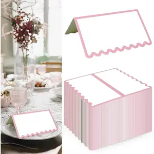 150 PCS 2 x 3.5 Inch Pink Scalloped Tent Blank Place Cards Seating Name Cards for Table Setting Valentine Birthday Wedding Holiday Dinner Party