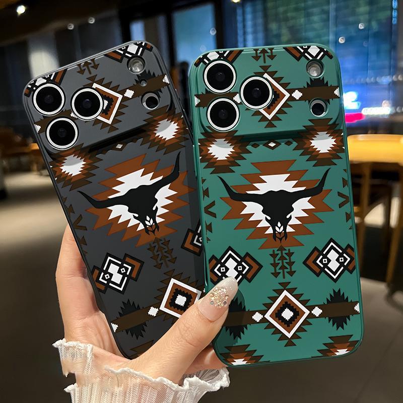 Retro Western Cowboy Pattern Straight Edge Phone Case for iPhone 17 15 16 14 Pro Max 13 12 11 XR XS Plus Air E Shockproof Full Camera Protection Durable Slim Liquid Silicone Cover Smartphone Casing.HM29