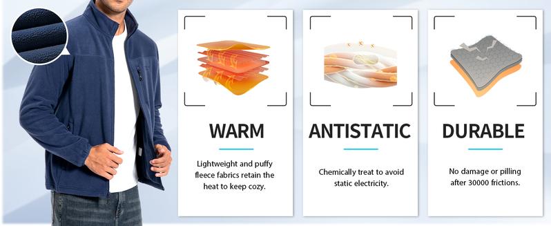 Pioneer Camp Men's Lightweight Polar Fleece Jacket Full Zip Antistatic Casual Coat Soft Warm Outwear with Zipper Pockets