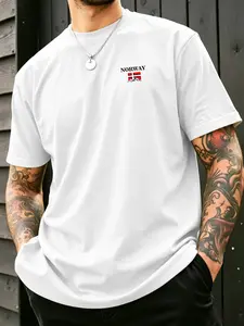 Norway Flag Snow Mountain Fashion Streetwear Unisex Short Sleeve, Versatile Casual Fitted Top, Geometric Pattern, Plain Surface Design