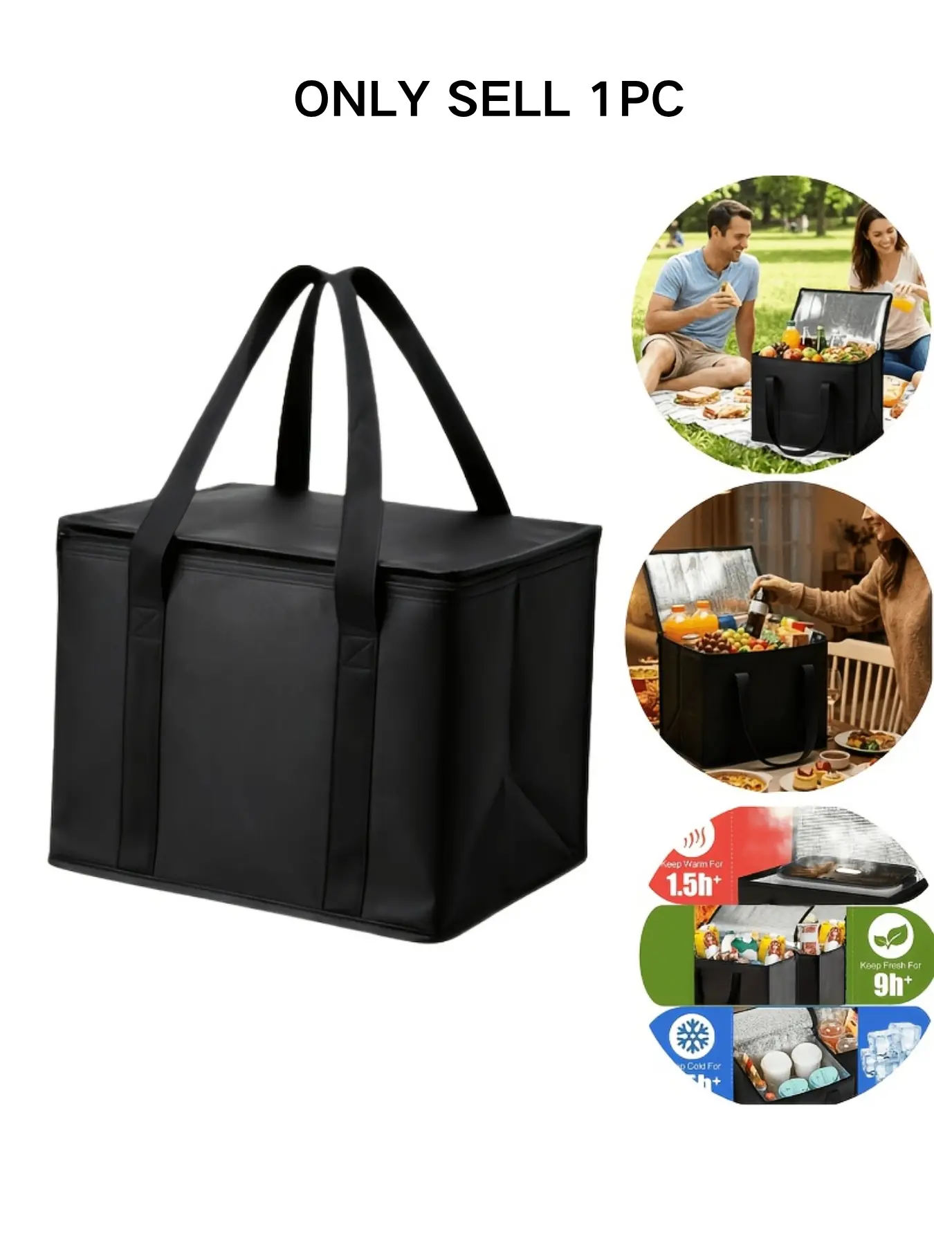 1pc large capacity outdoor refrigerated bags, reusable refrigerated bags, food insulated grocery insulated shopping bags, food transport bags, foldable storage bags for frozen food, wiping and cleaning, picnic camping storage bags, Cooler Bags