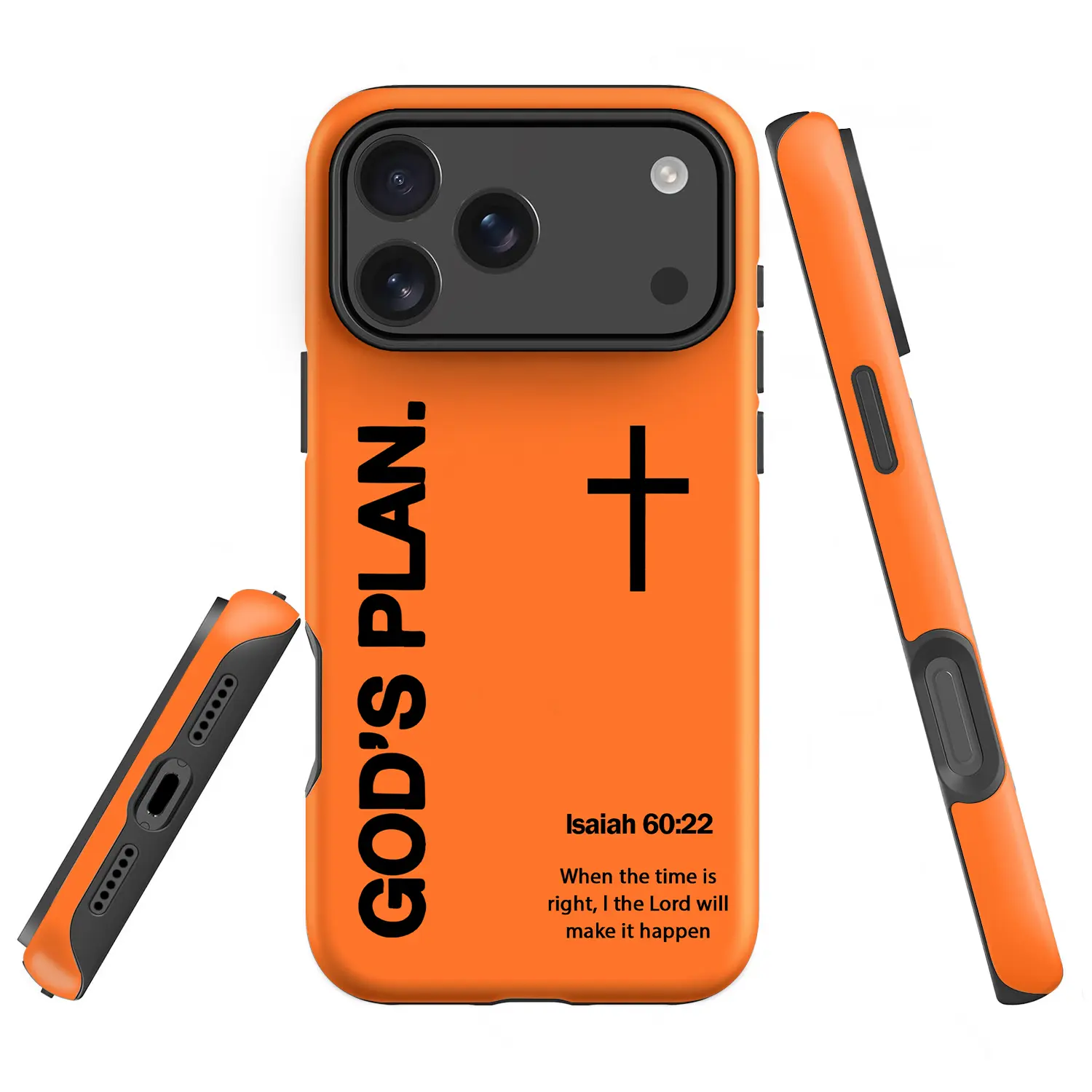 God's Plan Cross Bible Verse Isaiah 60:22 Phone Case, 2-in-1 Hard Film Hybrid Protective Case, Compatible with iPhone 11 12 13 14 15 16 Pro 17 Pro Max, Samsung S21 S22 S23 S24 S25 S26, Trendy Orange Faith Christian Phone Cover, Shell, Accessories