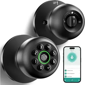 Fingerprint Door Lock,  Fingerprint Door Knob with Keypad, Biometric Door Lock with App Control, Auto Lock Door Lock with Code, Keyless Door Knob with Lock for Bedroom, -K10plus Matte Black