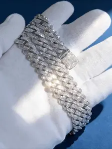 American Miami-style double-row Cuban chain with full diamonds, 14mm heavy ice diamond design, accessory worn by rappers, street fashion vibe, suitable for parties, daily wear, and a great gift for holidays.