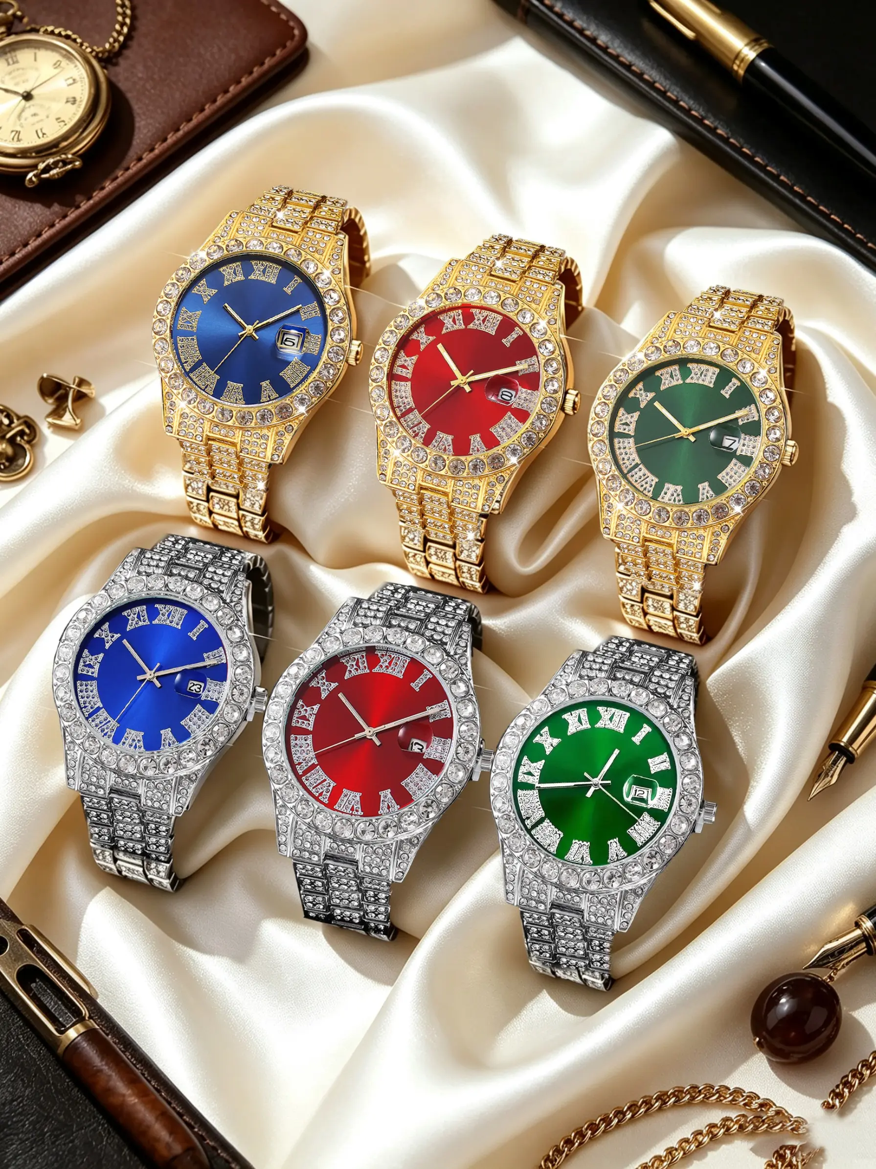 6-Piece Men's Casual Quartz Watch Set, Analog-Digital Display, Dial, Folded Clasp, Mineral Glass, Perfect for Daily Wear or Gifts