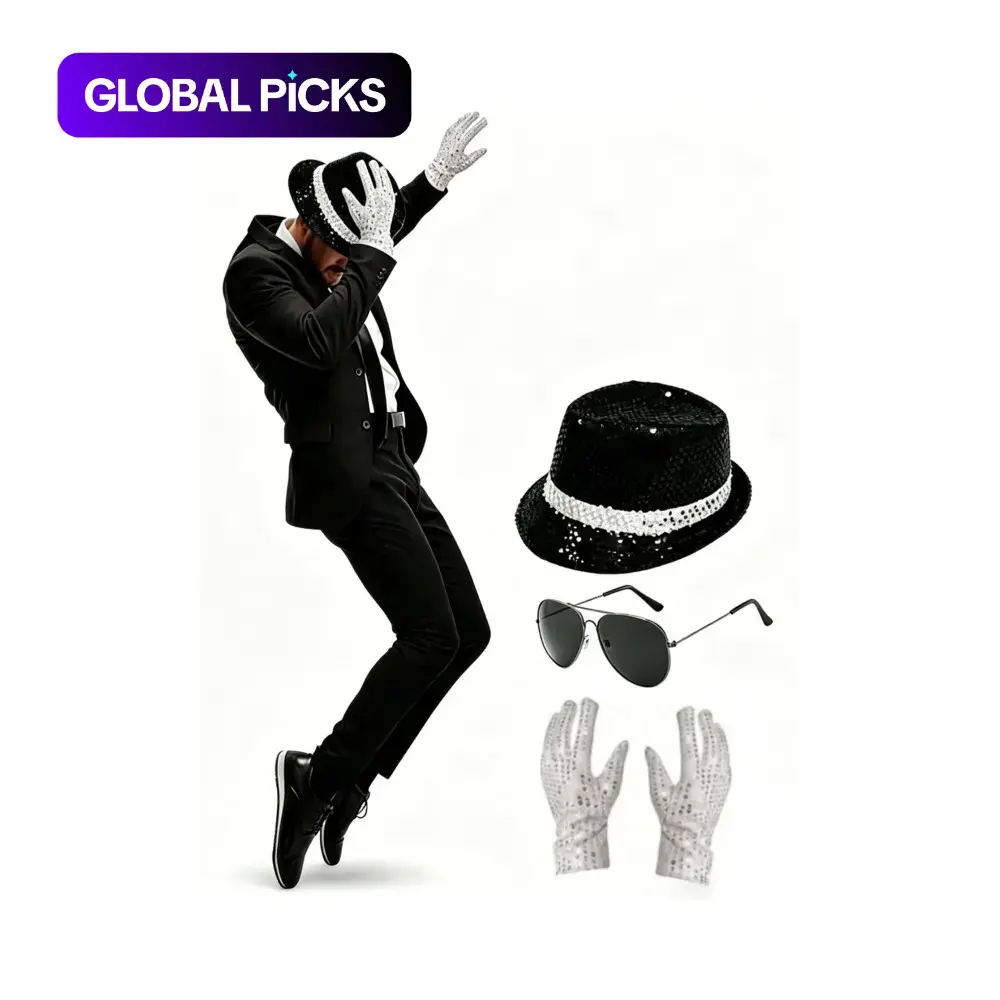 Disco Stage Performance Costume Accessories Set, Glitter Hat, Glasses and Gloves, Music King Party Decor for Cosplay Halloween, Retro Pool and Beach Parties, Festivals and Nightclubs #GLOBAL PICKS