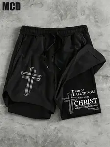 Mcd Cross Philippians 4:13 Bible Verse Print Athletic Shorts, Quick Dry Lined Workout Gear, Drawstring Waist with Pockets