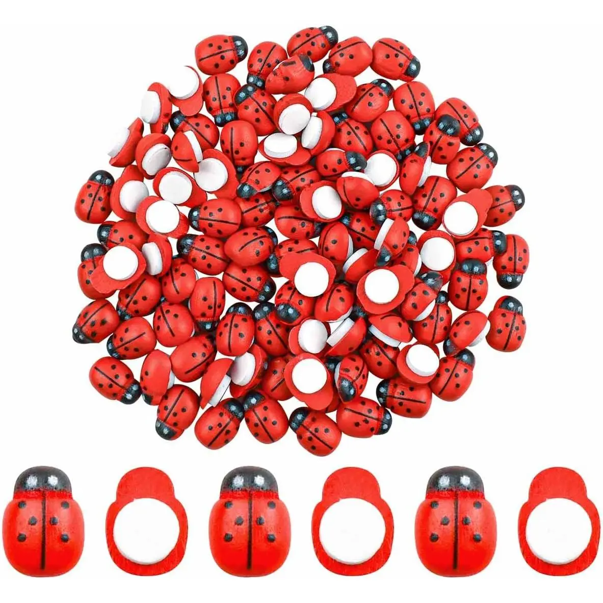 100 count Wooden Ladybugs for Crafts DIY Self-Adhesive Mini Ladybugs  Ladybug Decoration for Craft Scrapbooking  Landscape Party  Garden Decor Flatback  Ladybugs Embellishments (Red)
