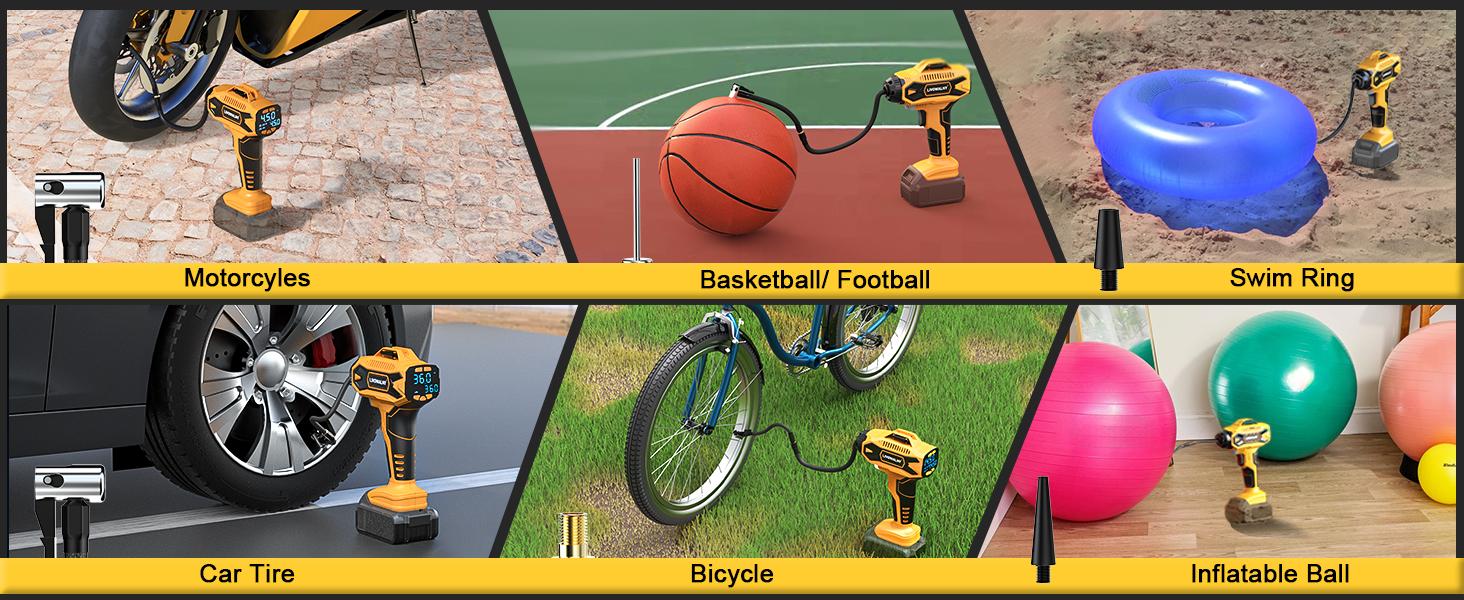 Tire Inflator Air Compressor Compatible with DeWalt 20V Max Battery 160 PSI Cordless Portable Electric Pump with Digital Pressure Gauge for Car Motorcycle Bike Sports Ball (No Battery)