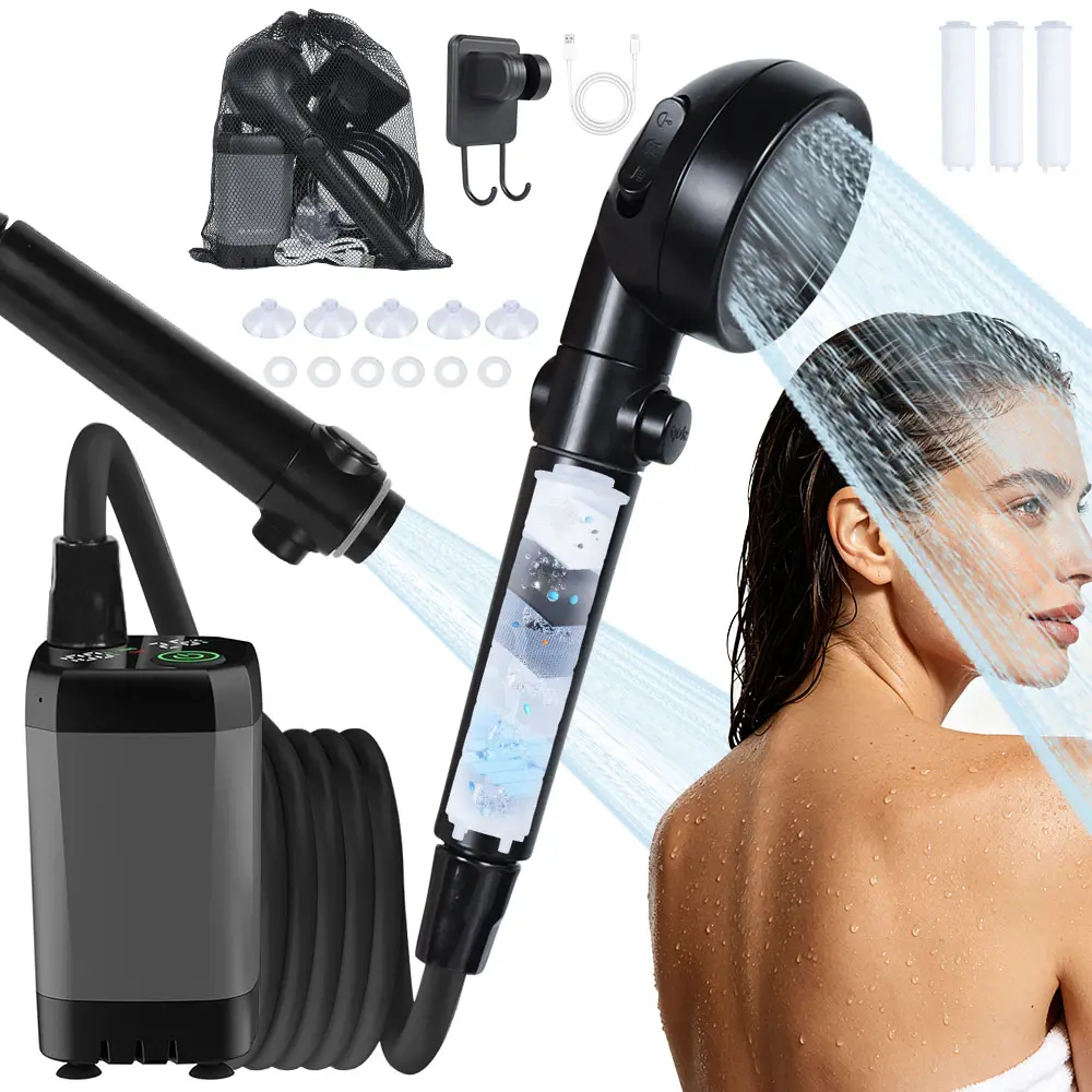 Portable Shower for Camping, 6000mAh Rechargeable Camping Shower Pump with Intelligent LED Display, Outdoor Camp Shower Pump for Hiking, Traveling, Car Washing, Pet Bath