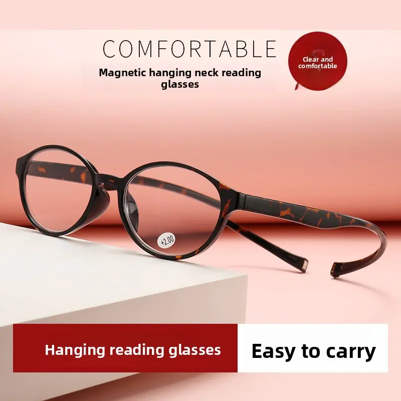 Magnetic Hang Around Neck Reading Glasses, Black Resin PC Oval Frame with Blue Light Blocking Protective Lens for Men & Women, Black Frame (Blue Light Blocking), Single Pair, Advanced Sense, Pc Resin