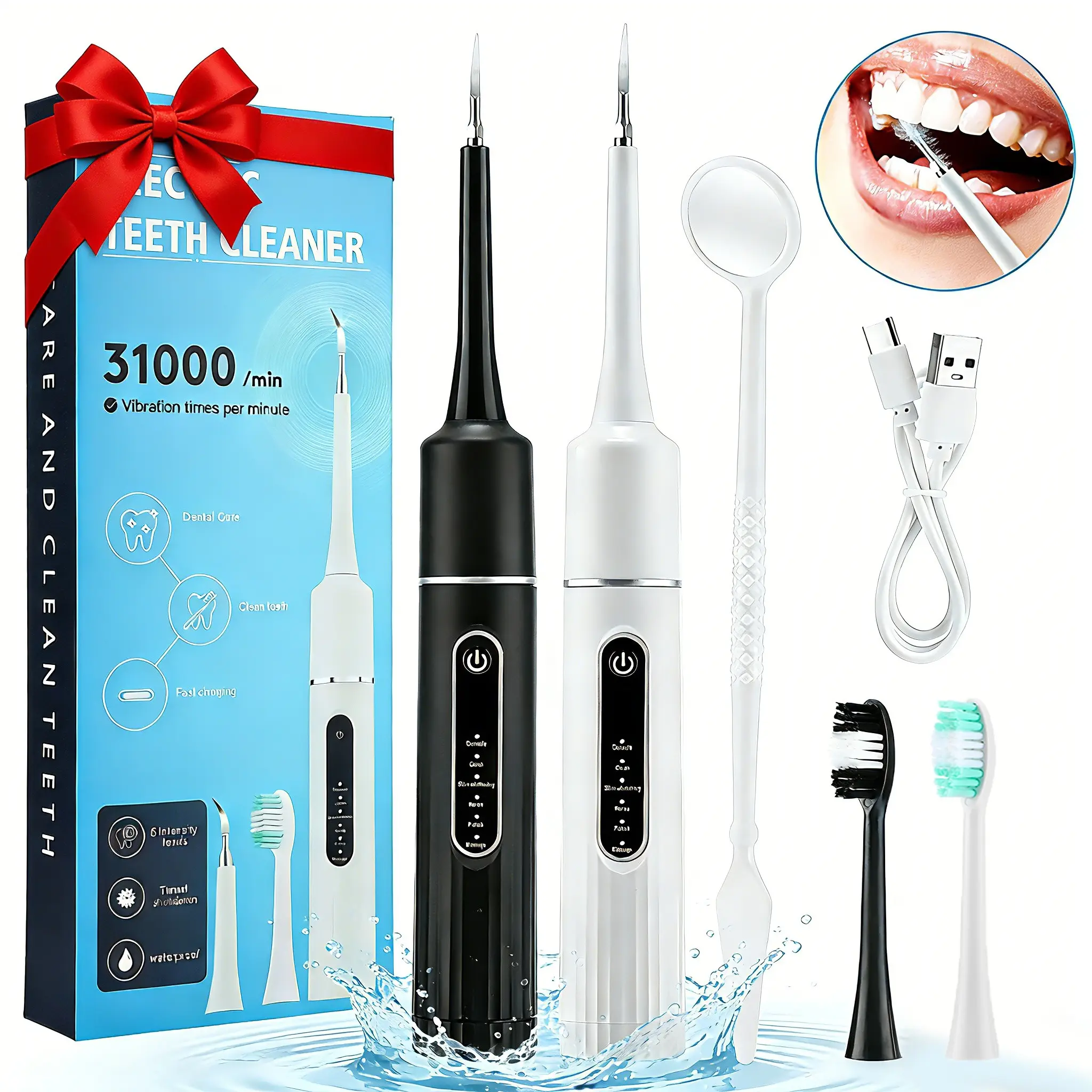 Electric Toothbrush with Replacement Head, 6 Modes Adjustment Deep Cleansing Protecting Gums Toothbrushes for Adults, Waterproof  Teeth Cleaner, Toothbrush Kit