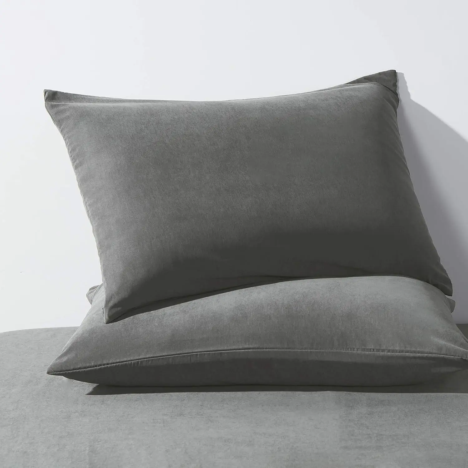 Pillowcases with Zipper  Size - Zippered Microfiber Pillow Cases for Hair and  2 Pack, Soft Breathable Brushed Pillow Covers Set of 2, 20 X 30 Inches, Light Grey