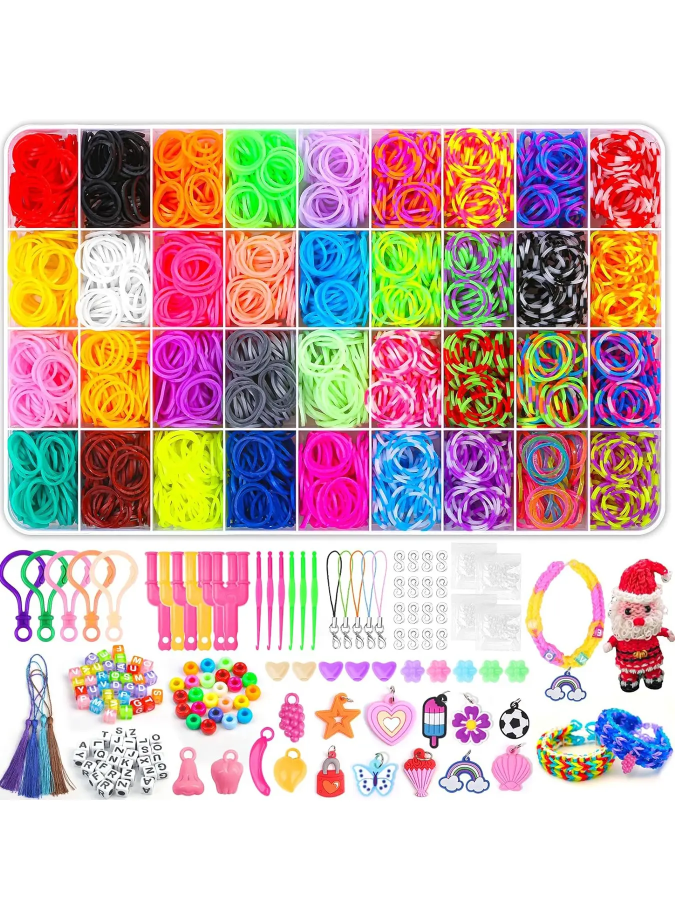 2800pcs DIY Jewelry Making Kit, 36 Colors Beads Accessories, Loom Bands Rubber Bands Bracelet Set, Random Color, Luxury Boxed Set