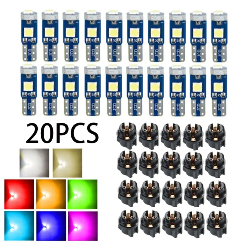 Multi-Color T5 2SMD LED Instrument Lights Replacement Bulbs, Heat Resistant Glass Fiber Board Dashboard Gauge Speedometer Light Lamps for Automotive Motorbike Vehicles