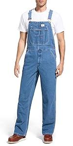 HISEA Men's Denim Bib Overall, Mens Relaxed Fit Overall Midweight Workwear with Adjustable Straps and Convenient Tool Pockets