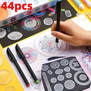 44-Piece Professional Geometry Drawing Set, Multi-Functional Ruler Pen Kit, Transparent Magic Drawing Template, Create Stunning Spiral Patterns
