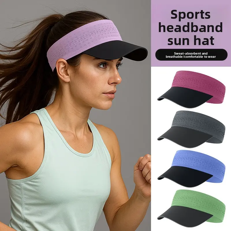 Unisex Lightweight Open-Top Sports Visor - Collapsible Sports Headband Sun Hat with Sweat-Wicking Built-In Sweatband, Adjustable Sun Protection for Running, Tennis, Biking, Beach Hat