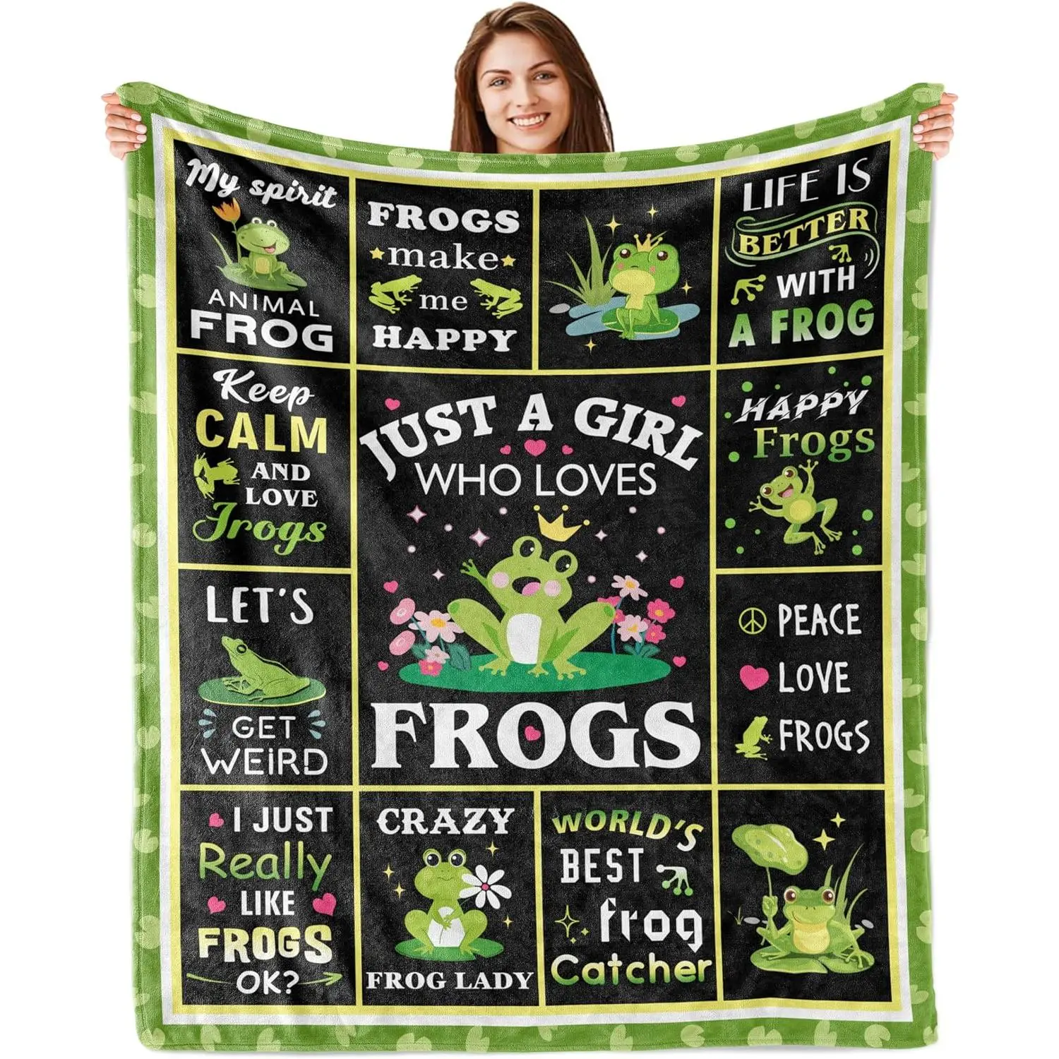 Frog Gifts, Frog Blanket, Frogs Gifts for Women, Frogs Lovers Gift for Adults, Girls, Happy Birthday, Christmas, Valentine's Day Blanket