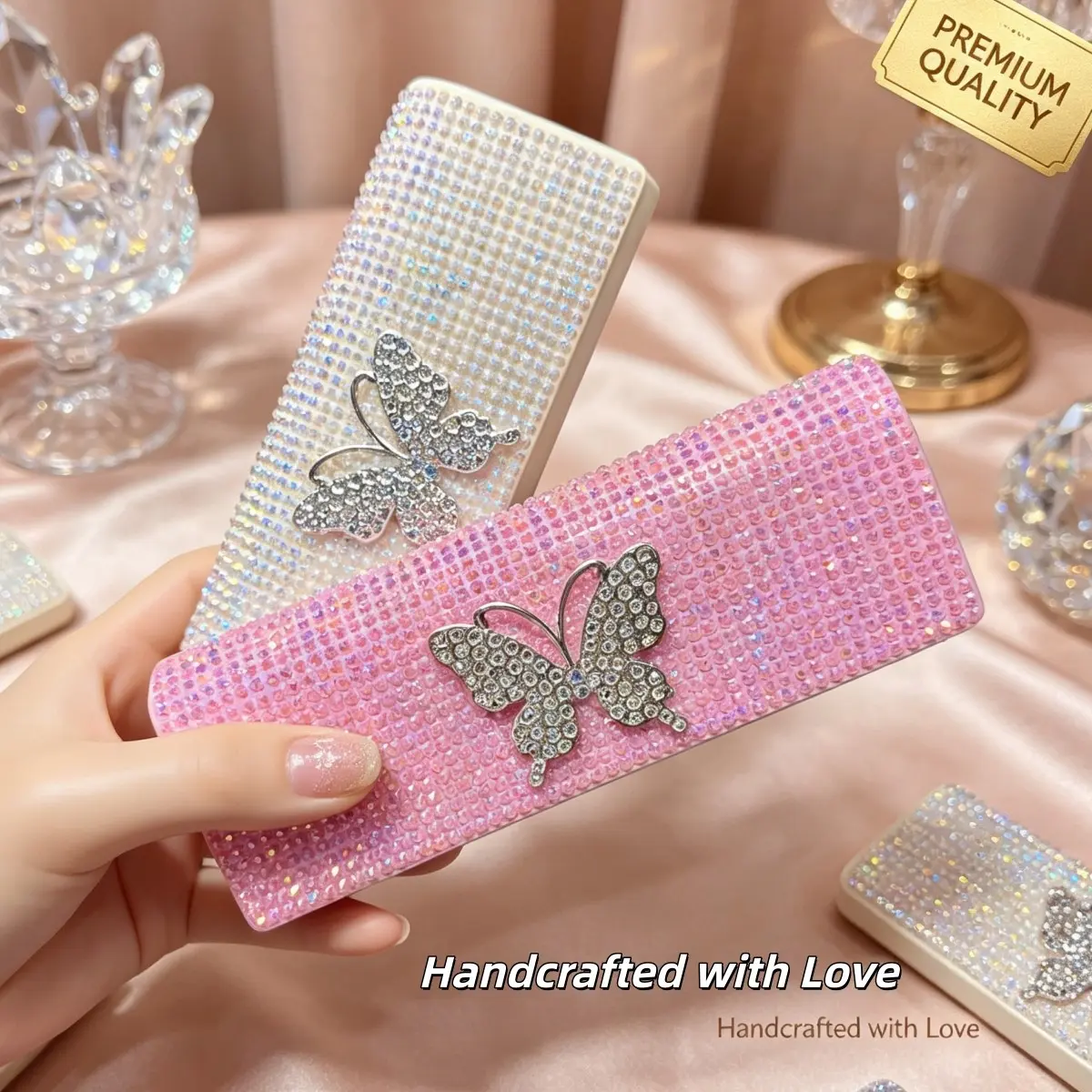 Shimmering Rhinestone Butterfly Letter Storage Box, Elegant Decorative Jewelry Organizer, Sparkling Accessory Holder, Perfect for Gifts & Decor