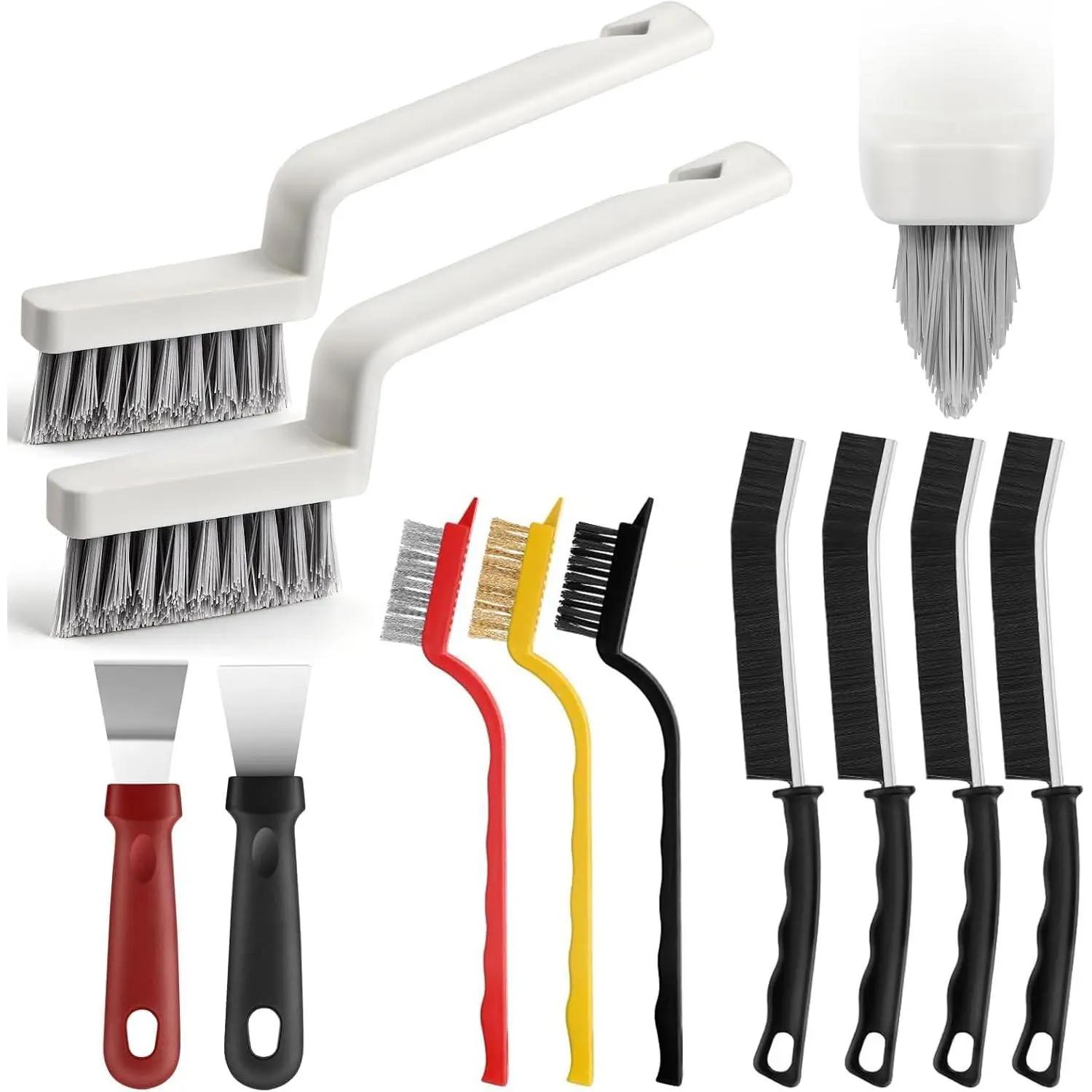 11 count V-Shaped Grout Cleaning Brush Set, with Stiff Bristles Crevice Cleaning Brush and Steel Scraper, Deep Cleaning Supplies for Cleaning Bathrooms, Kitchens, Tiles and Windows