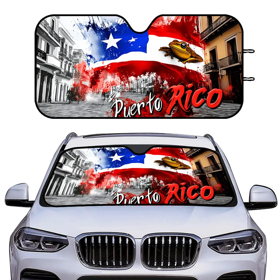 Multi-Functional Foldable Car Window Sun Shade with Puerto Rico Flag Design, Car Sunshades for Windshield, 2 Sizes for Windshield, UV Protection for Summer Driving, Parking, Travel, Fits Most Vehicles