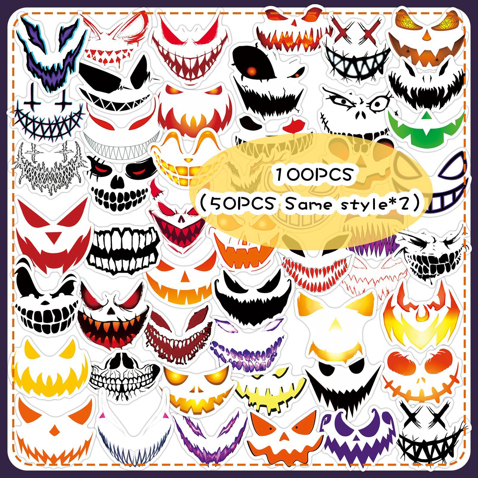 Face Pattern Sticker, 100pcs/set Creative Scary Face Design Decorative Sticker, DIY Decals for Water Bottle, Laptop, Phone Case