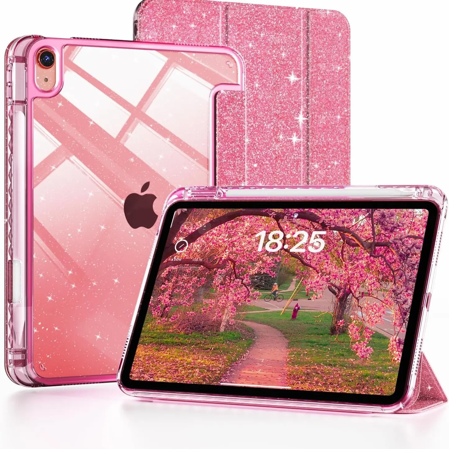iPad Protective Case A16 11th Gen 11-Inch, iPad 10th Gen 10.9-Inch 2022, Pencil Holder, Glittering Sparkly, Shiny Clear Hard Back
