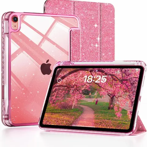 iPad Case A16 11th Gen 11-Inch, iPad 10th Gen 10.9-Inch 2022, Pencil Holder, Glittering Sparkly, Shiny Clear Hard Back, iPad Tablet Cover