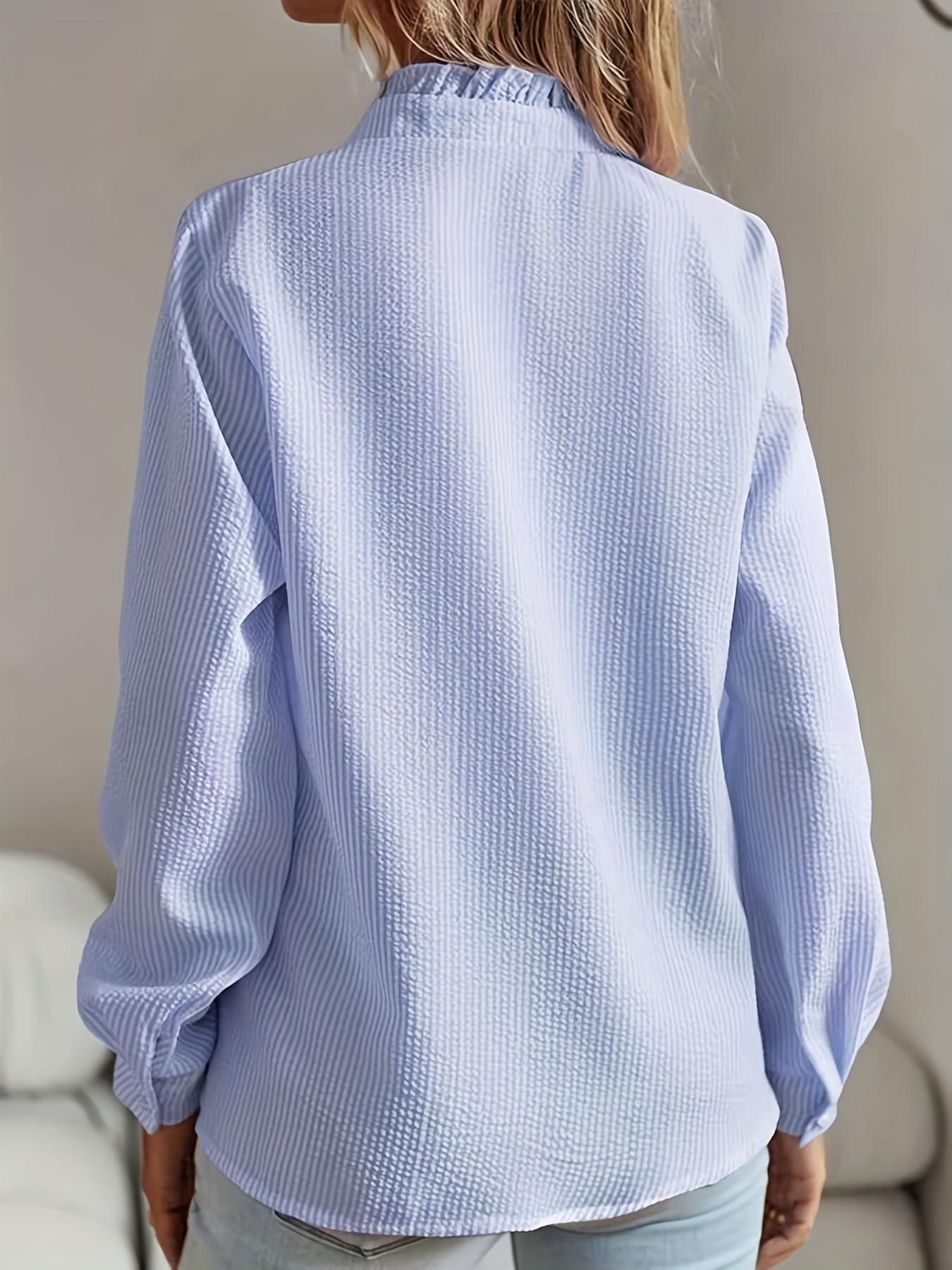 Women's Plain Ruffle Trim Button Front Fitted Woven Shirts, Blouse, Elegant Casual Bishop Sleeve Long Sleeve Frill Trim Top for Daily Wear, Ladies Clothes for All Seasons, Womenswear