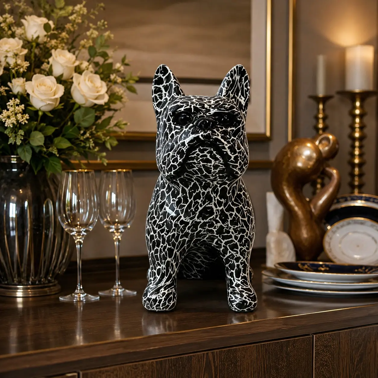 and French Bulldog Resin Ornament, Elegant Living Room Desk Shelf Decor, Luxury Gift for French Bulldog Lovers, Birthday Moving in Present