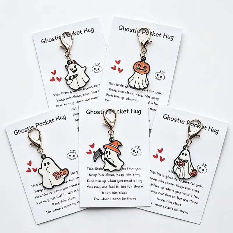 5pcs Spooky Halloween Pumpkin Series Keychain Set, Charming Halloween Bag Charms, Niche Keychains with Halloween Greeting Cards, Halloween Element Charms, Couple and Best Friend Gifts