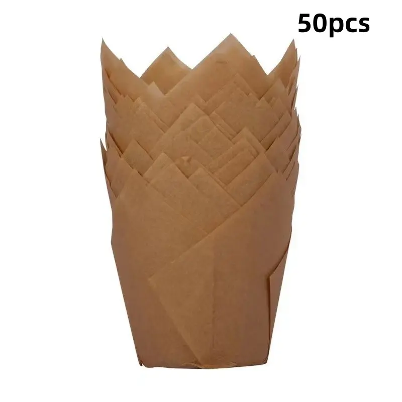 50pcs Newspaper Style Cupcake Liner Baking Cup For Wedding Party Caissettes Tulip Muffin Cupcake Paper Cup Oilproof Cake Wrapper