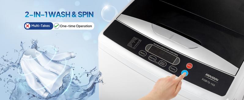 ROVSUN 17.8/25LBS Portable Washing Machine, Full-Automatic Electric Laundry Machine with Stainless Steel Drum, 110V Compact Washer, Washer and Dryer Combo with Drain Pump for Apartment, Dorms, RV, 400W