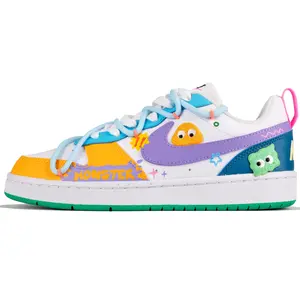 Nike Court Borough Custom Sneakers for Kids: Colorful Graffiti, Candy-Colored Monster Design, Lightweight Comfort, Deconstructed Laces, Low-Top Casual Shoes Verifiable, with credentials and supporting global authentication