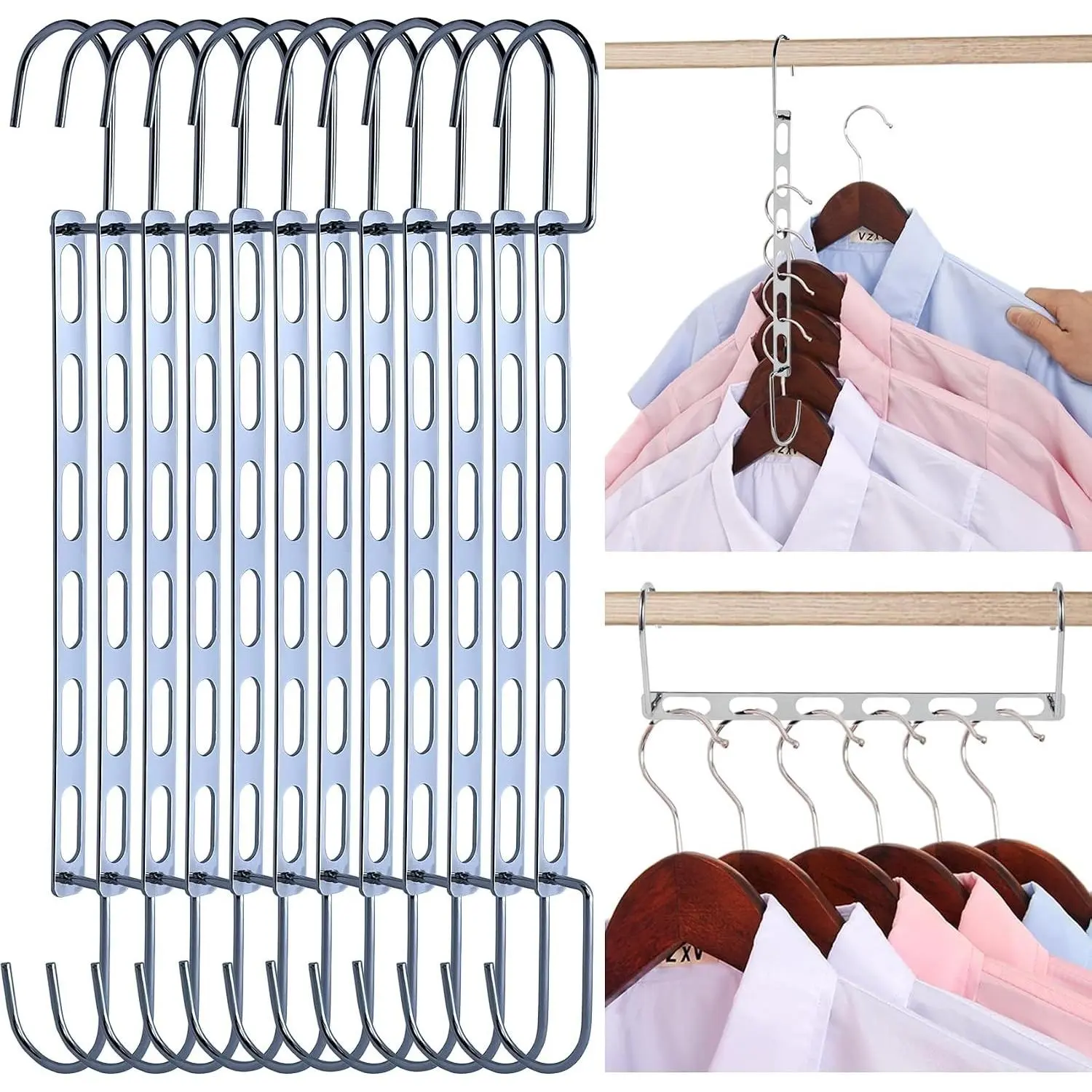 12 Pack Metal Space Saving Hangers, Collapsible Closet Organizer, Heavy Duty Stackable Hangers for College Dorm Room Essentials, Clothing Storage OrganizationGift