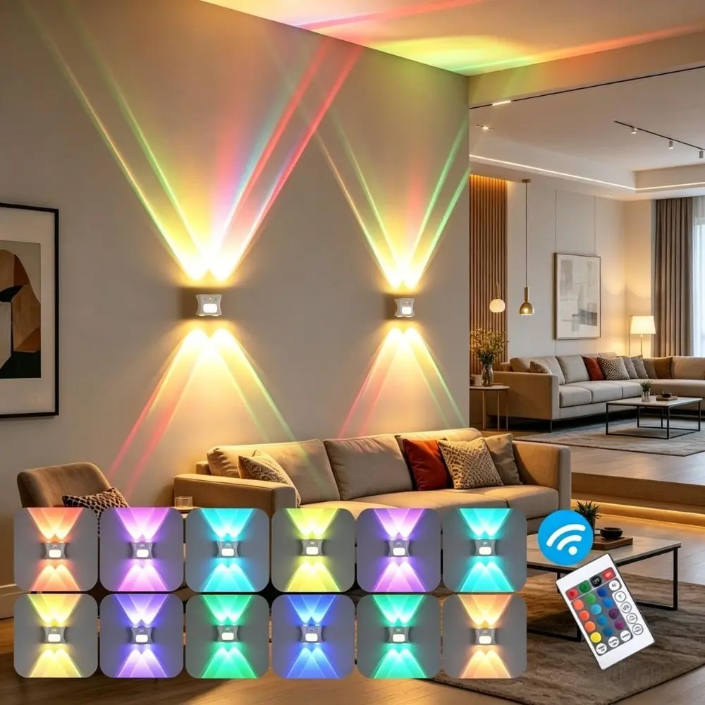 Remote Control RGB 16-Color Wall Light, Creative Decorative Lamp for Living Room Bedroom Hallway, Home Lighting, No Drilling LED Mood Light, Birthday Gift Festival Gift
