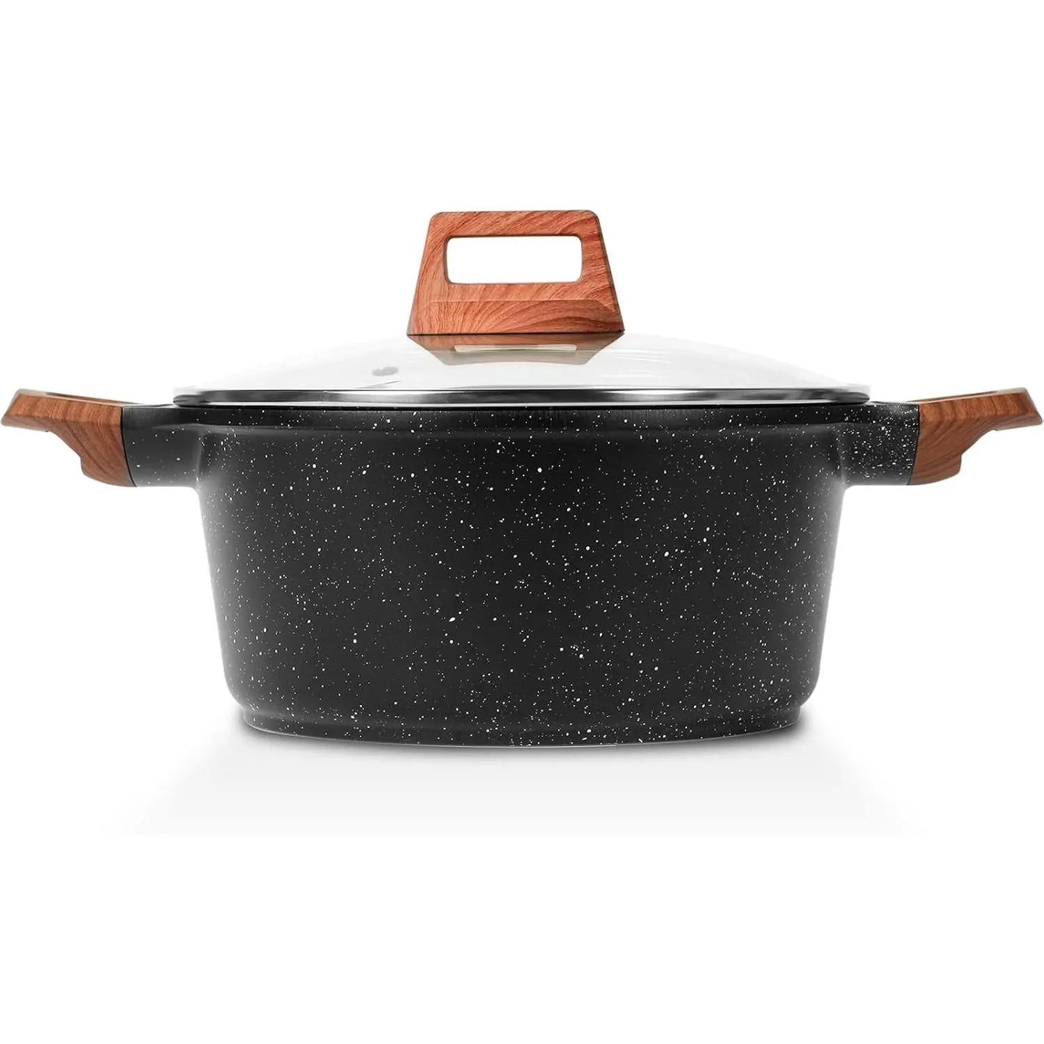Nonstick Stock Pot with Lid, 5 Quart Granite Casserole Large Soup Pot Pasta Cooking Pot, Induction Compatible, PTFE & PFOA Free, Black