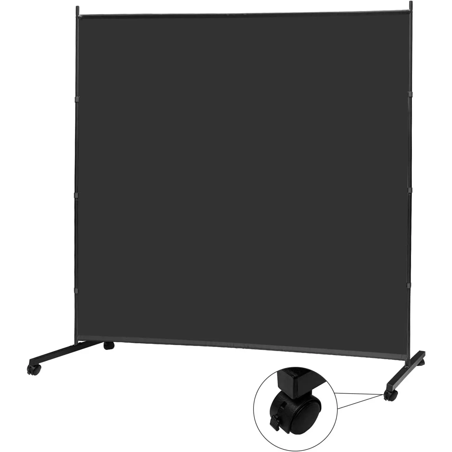 Black Large Rolling Panel Fabric Screen - 71”W x 75”H Portable Divider on Wheels, Single-Panel Privacy Wall Partition for Home Office