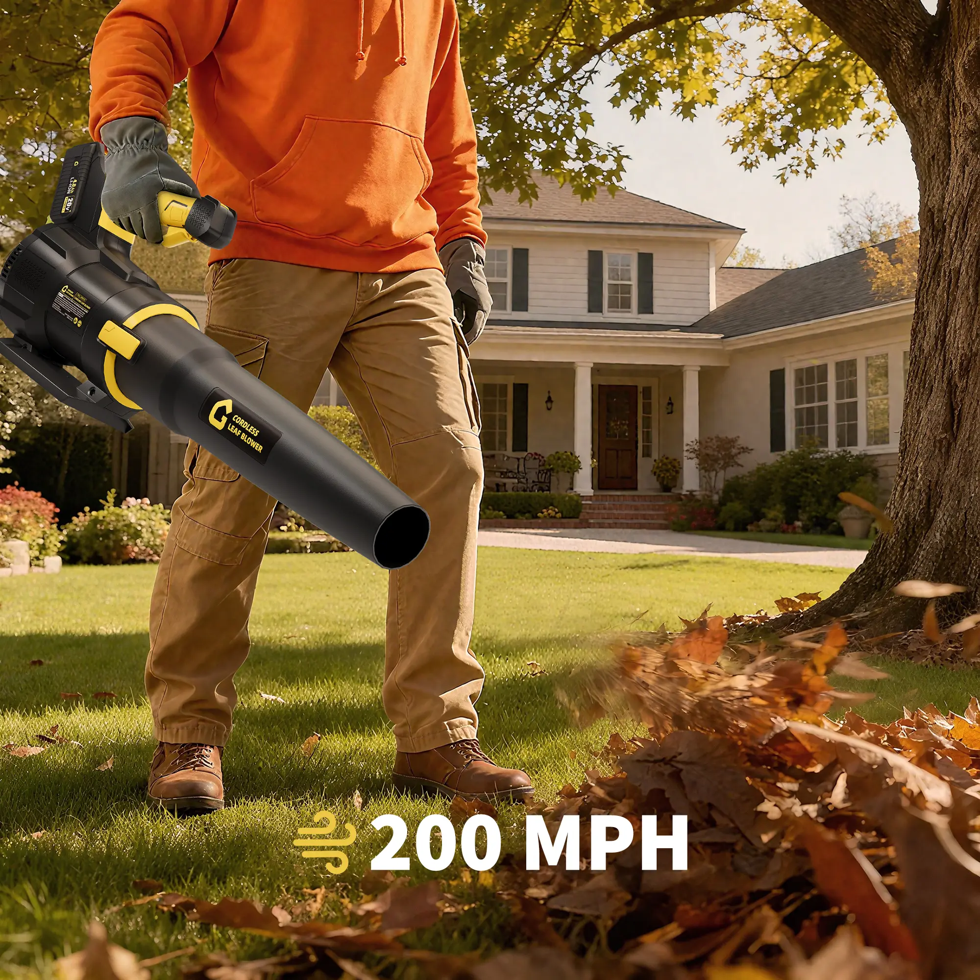 20V High Power Cordless Leaf Blower, Max 650CFM & 200MPH, Dual Speed Control, 4.0Ah Battery with Charger, Lightweight Design, Cleans Leaves and Debris for Lawn and Patio