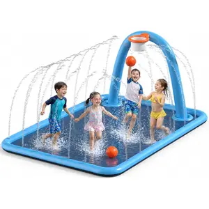 110" Large Splash Pad for Kids & Dogs with Basketball Hoop, Extra-Thick Non-Slip Sprinkler Water Play Mat, Outdoor Inflatable Splash Pool Toy for Toddlers Ages 1–12, Backyard Water Funfidget toys