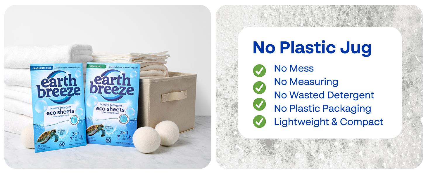 Earth Breeze Laundry Detergent Sheets Fresh Scent - 60 Loads Eco Liquidless Soap - Travel-Friendly for Hot & Cold Cycles, Tackles Tough Stains & Odors - Gentle on Skin, 30 Ct