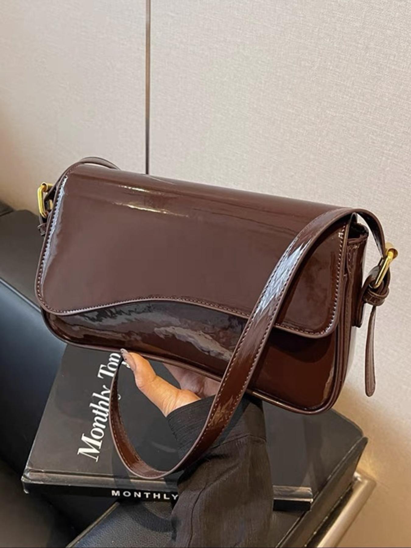 Women's Solid Color Shoulder Bag, Fashionable PU Leather Crossbody Bag for Work & Business, Casual Trendy Versatile High-quality Daily Commuting Bag, Leather Shoulder Bags