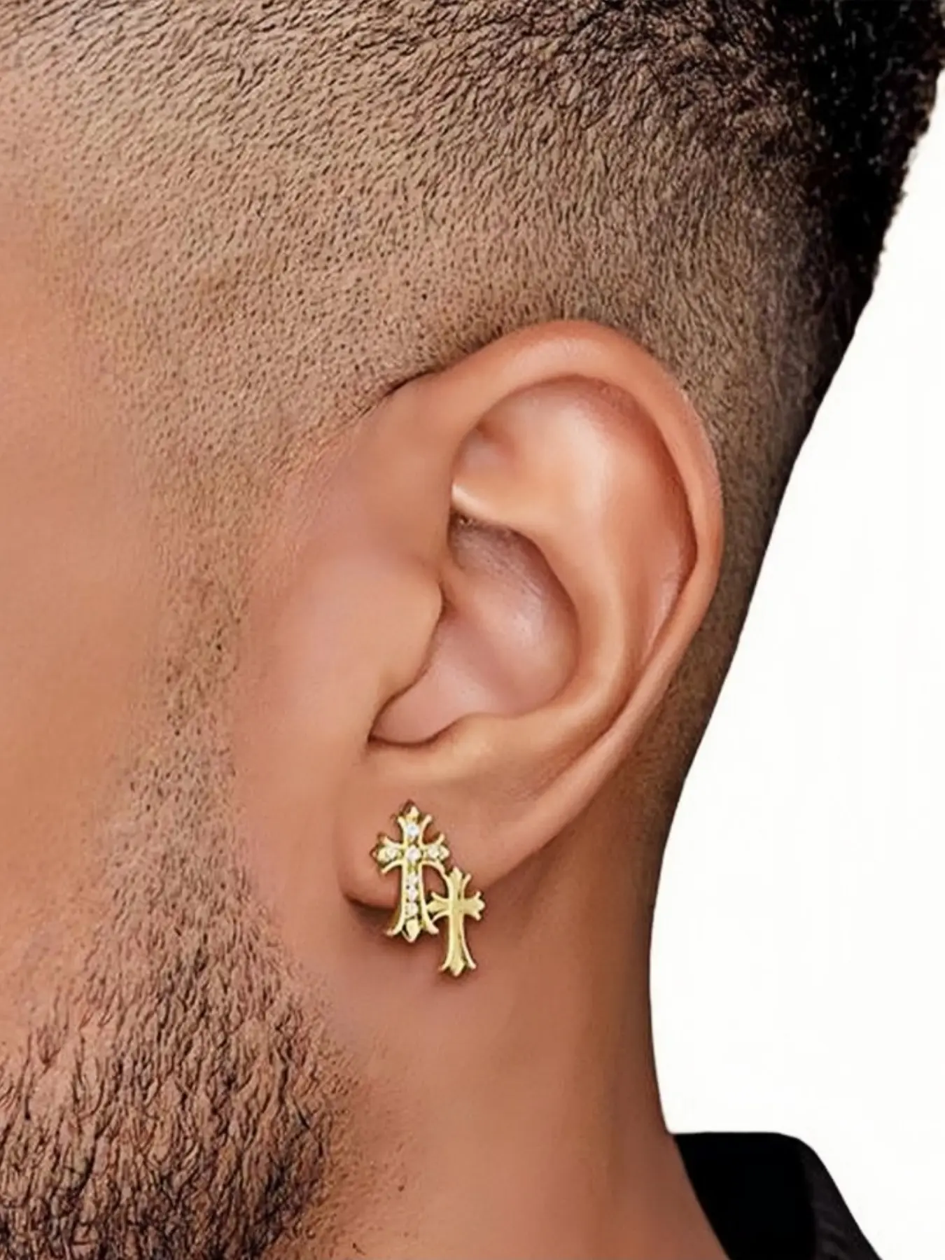 Double Cross Stud Earrings, 14k Gold Diamond Stud Earring, Unisex Vintage Hip Hop Punk Style Jewelry Accessory, Earrings Studs