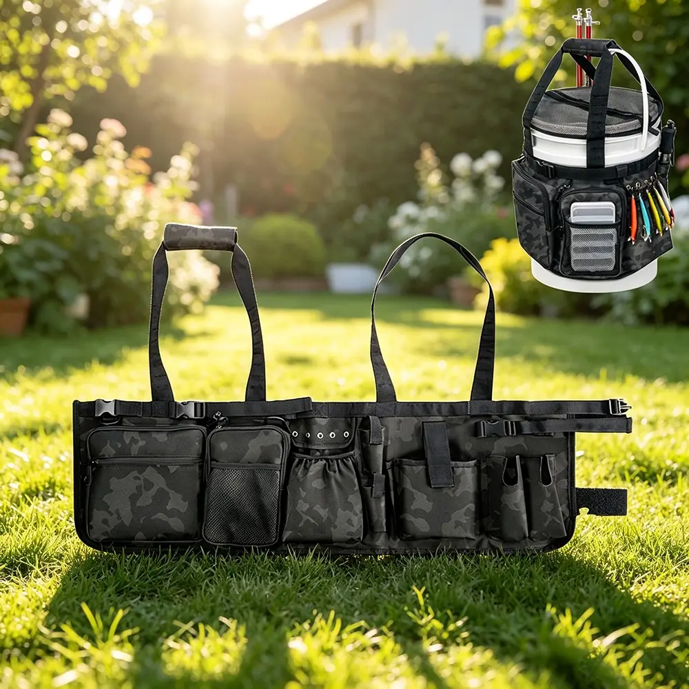 Fishing Bucket Organizer Bag with Lid, Ice Fishing Tool Kit, 5 Gallon Bucket, Storage Bag for Fishing Gear and Accessories